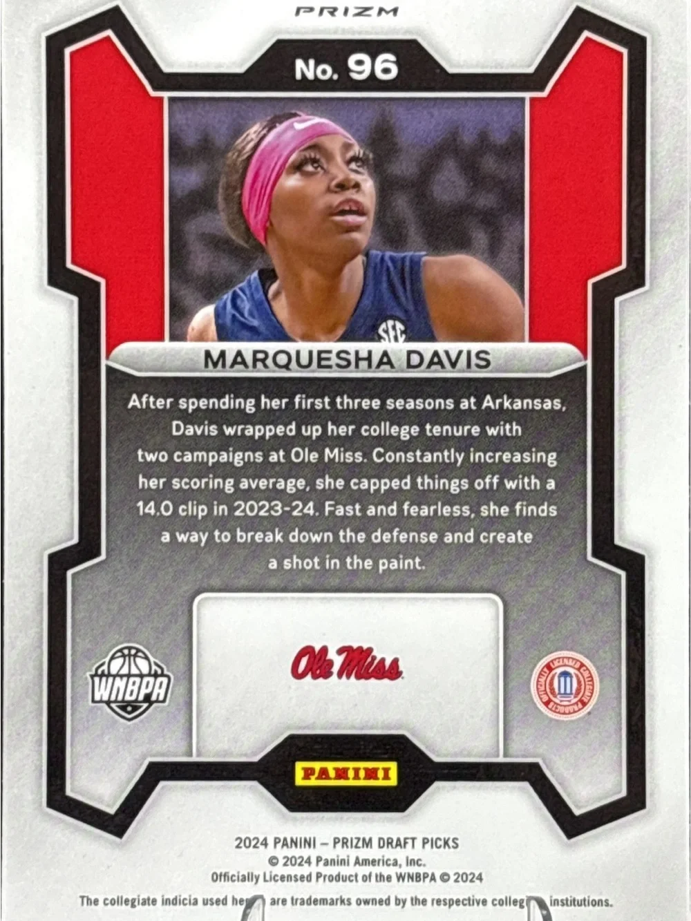 Panini Prizm MarQuesha Davis Rookie Basketball Trading Card - Red Ice Prizm